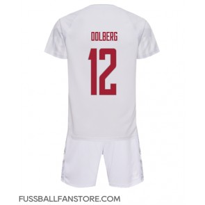 Dänemark Kasper Dolberg #12 Replik Auswärtstrikot Kinder WM 2022 Kurzarm (+ Kurze Hosen)